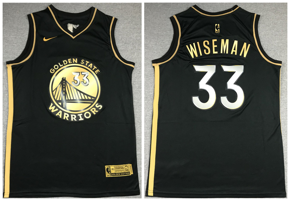 Men's Golden State Warriors #33 James Wiseman Black Gold NBA Edition Stitched Jersey